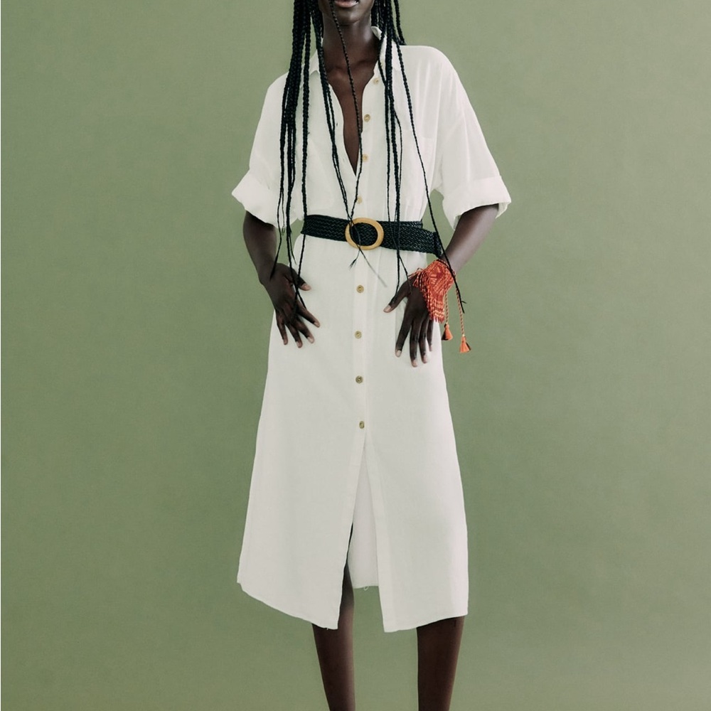 Zara belted linen blend shirt dress